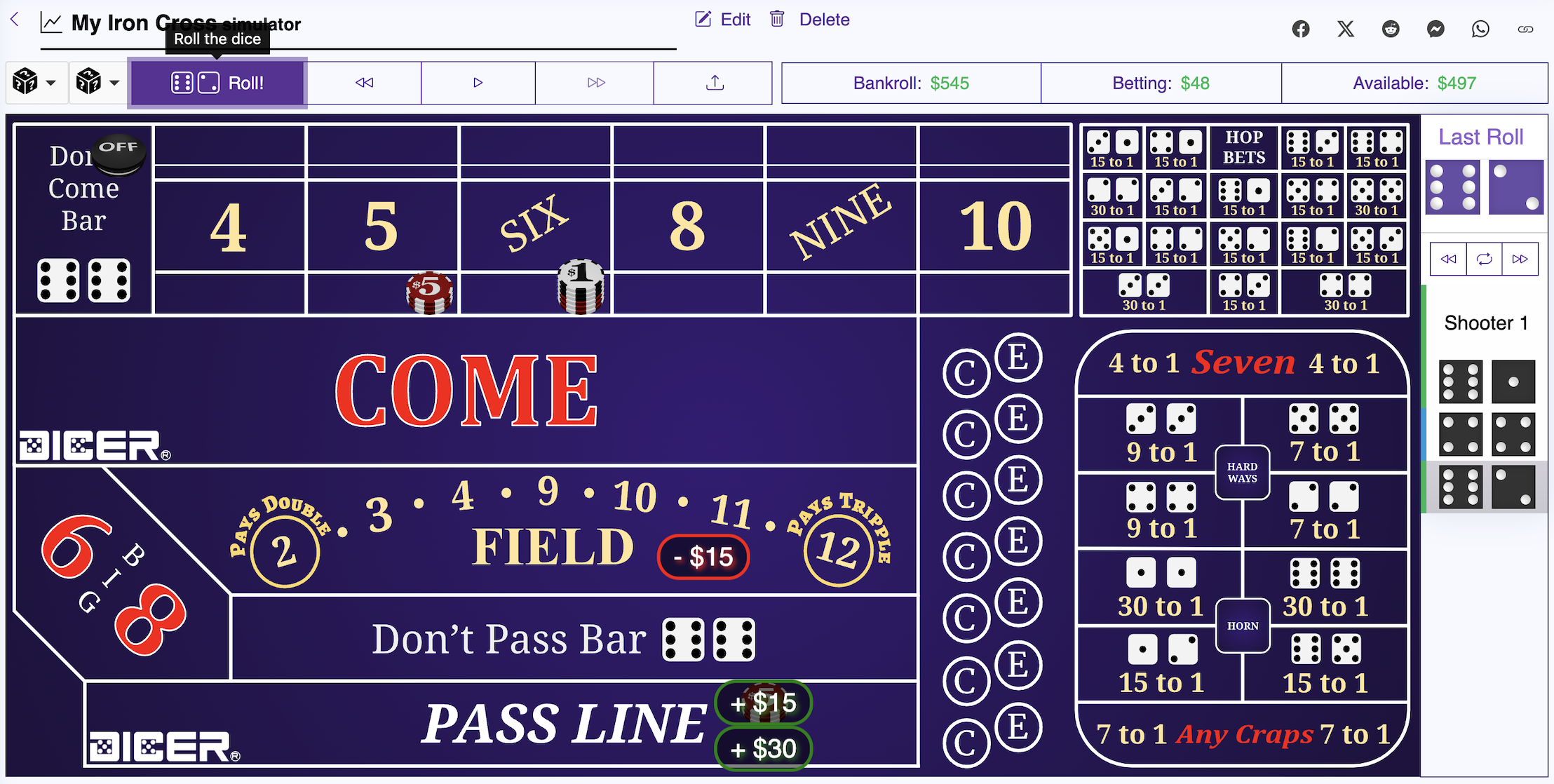 Craps Dice Probabilities